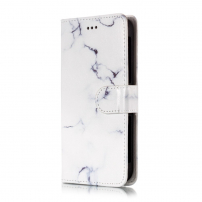 Kožené flipové puzdro mramor pre Samsung Galaxy J3 (2018) - biele
