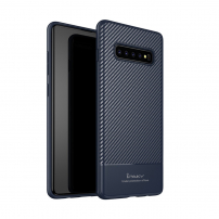 Ipaky kryt s textúrou karbónu pre Samsung Galaxy S10 Plus - tmavomodrý