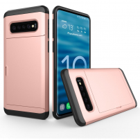Plastový kryt s priehradkou na kartu pre Samsung Galaxy S10 Plus - zlatoružový