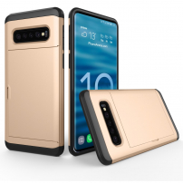 Plastový kryt s priehradkou na kartu pre Samsung Galaxy S10 Plus - zlatý