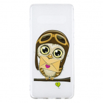 Plastový kryt sova s listom pre Samsung Galaxy S10 Plus - transparentný