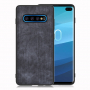 Ochranný koženkový kryt s textúrou džínsoviny pre Samsung Galaxy S10 Plus - tmavomodrý