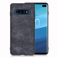 Ochranný koženkový kryt s textúrou džínsoviny pre Samsung Galaxy S10 Plus - tmavomodrý