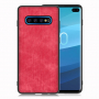 Ochranný koženkový kryt s textúrou džínsoviny pre Samsung Galaxy S10 Plus - červený