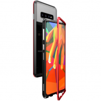 Luphie kryt s magnetickým rámčekom a tvrdeným sklom pre Samsung Galaxy S10 Plus - červený