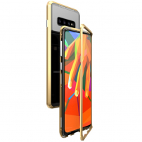 Luphie kryt s magnetickým rámčekom a tvrdeným sklom pre Samsung Galaxy S10 Plus - zlatý