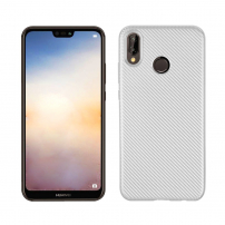 Plastový kryt s textúrou karbónu pre Huawei P20 Lite - strieborný