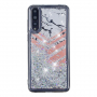 Plastový kryt s plávajúcimi flitrami mramor pre Huawei P20 Pro - strieborný