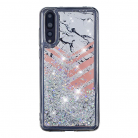 Plastový kryt s plávajúcimi flitrami mramor pre Huawei P20 Pro - strieborný