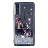 Plastový kryt s plávajúcimi flitrami Eiffelovka pre Huawei P20 Pro - strieborný