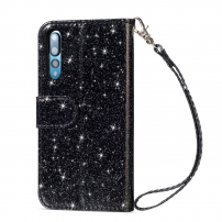 Peňaženkové trblietavé puzdro pre Huawei P20 Pro - čierne