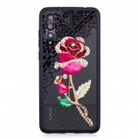 Plastový embosovaný kryt ruže pre Huawei P20 Pro - čierny