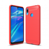 Plastový kryt s brúsenou textúrou pre Huawei Y7 (2019) - červený