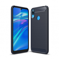 Plastový kryt s brúsenou textúrou pre Huawei Y7 (2019) - tmavomodrý