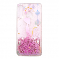 Plastový kryt s plávajúcimi flitrami dievča pre Huawei P30 Lite - ružový