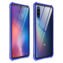 Kryt s kovovým rámčekom a tvrdeným sklom pre Xiaomi Mi 9 - modrý
